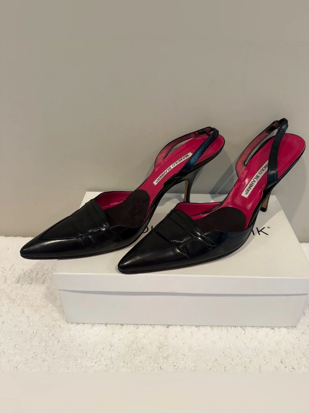 Manolo Blahnik M-Tain Black Leather Slingback Pumps